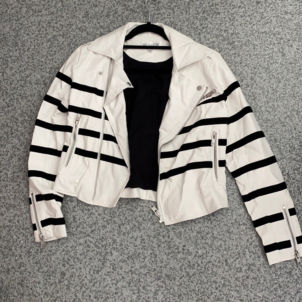 Striped white leather jacket